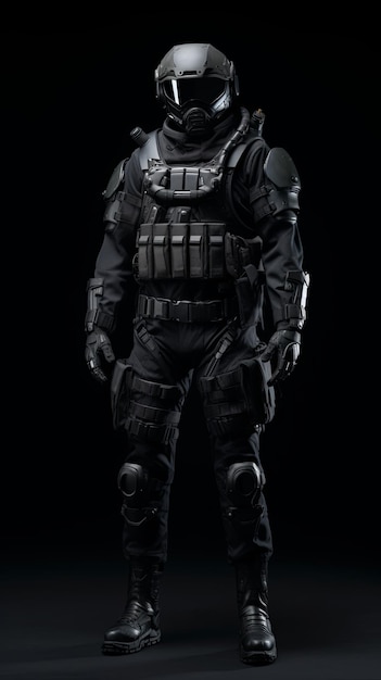 soldato dell'unità d'elite vestito interamente di nero