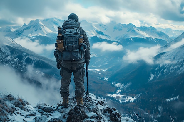 Soldato in cima a una montagna