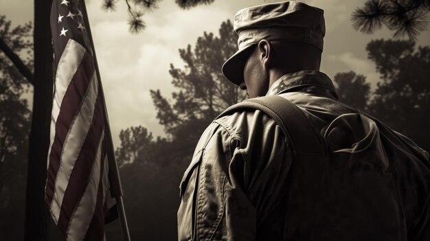 Soldato sul concetto del Memorial Day del cimitero americano Ai generativo