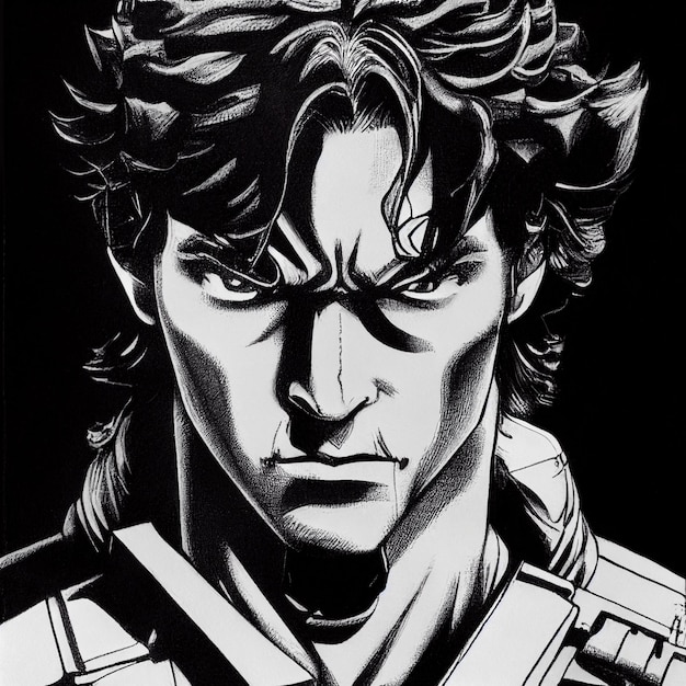 soldier man portrait black and white comic style illustration