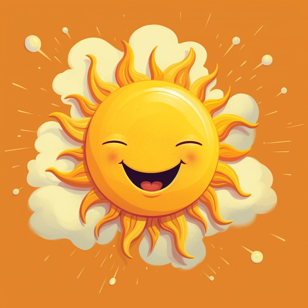 sole a cartone animato con una faccia felice su uno sfondo arancione generativo ai