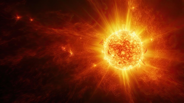 Sole nello spazio Sistema solare Illustrazione 3D di un sole