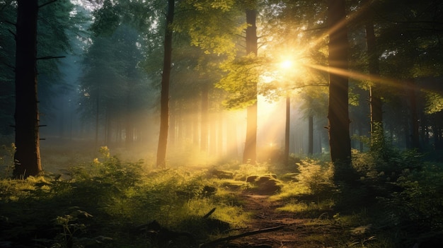 Sole sullo sfondo della foresta IA generativa