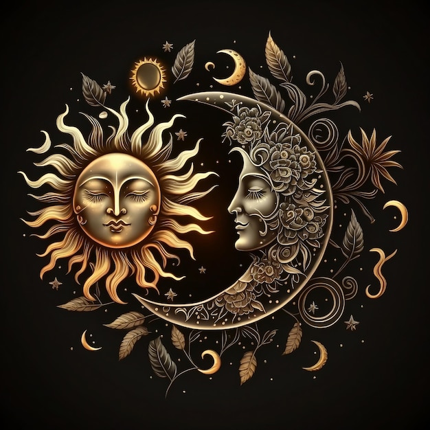 Sole tradizionale con luna come la modalità gotica