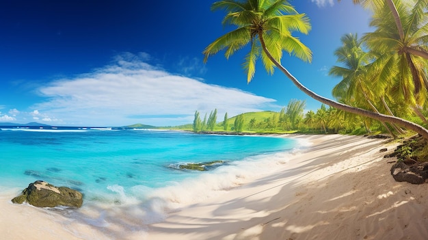 soleggiata spiaggia caraibica tropicale con palme e acqua turchese isola caraibica
