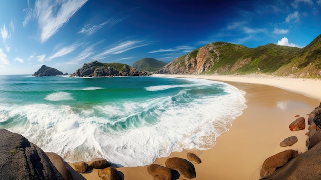 Soleggiata spiaggia estiva con palme