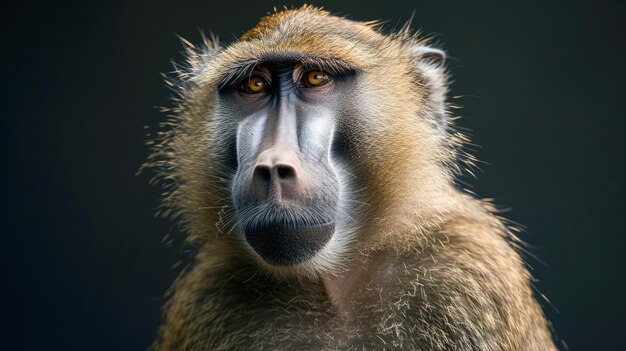 Solenne ritratto di un babbuino con un'espressione pensierosa