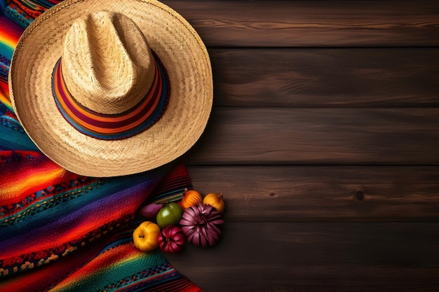 Sombrero messicano e altre cose autentiche di Cinco de Mayo Fondo in legno