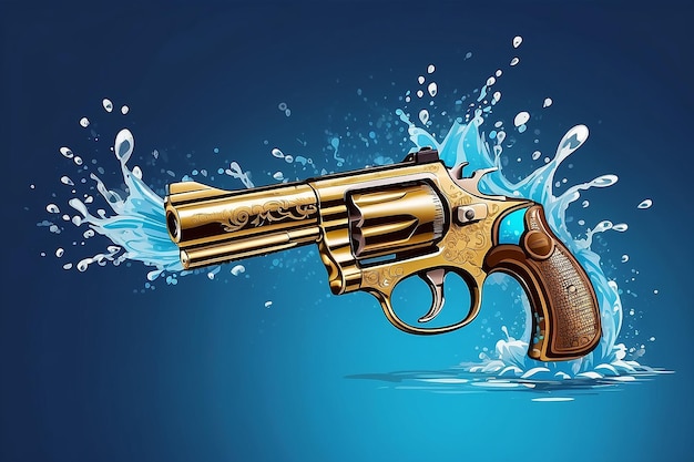 Songkran Travel Thailandia festival pistola acqua e spruzzo d'acqua disegno su sfondo blu