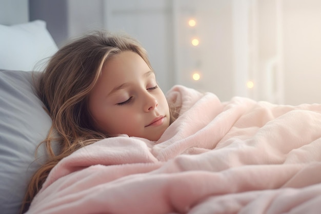 Sonno riposante un bambino giace in un letto comodo