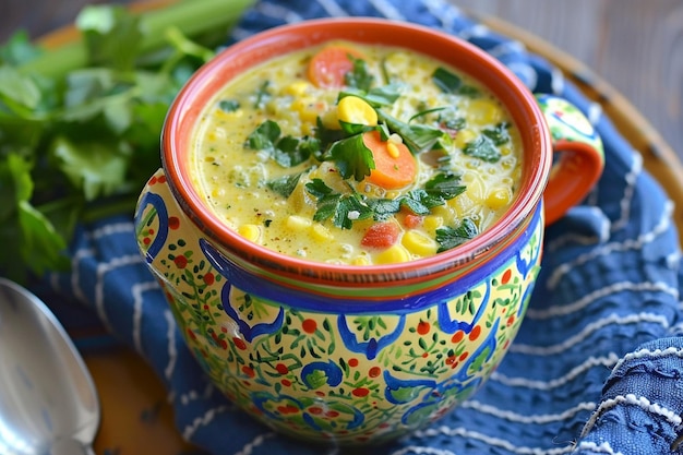 Sontuosa zuppa di mais e verdure di stagione