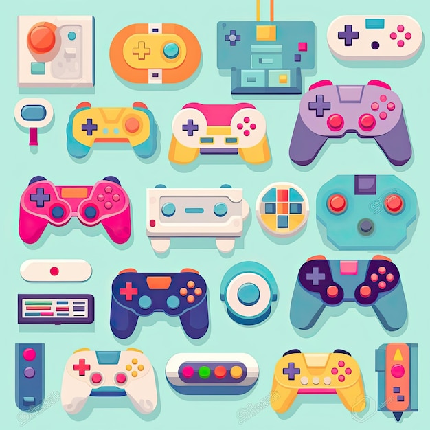 Sony gamepads art flat vector clipart collection set poster scrapbook illustrazione simile