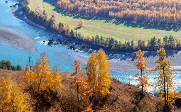 Sopra l'autunno scenico del fiume della montagna