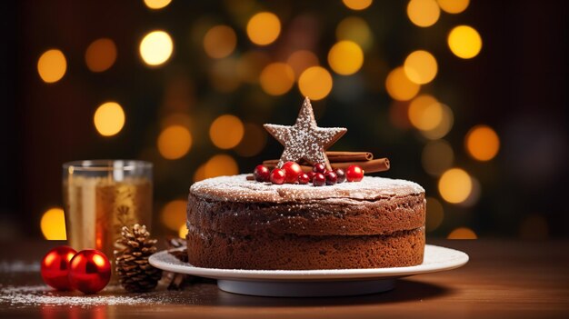 Sopra un albero di Natale è decorata una torta con panna e bacche Generative AI