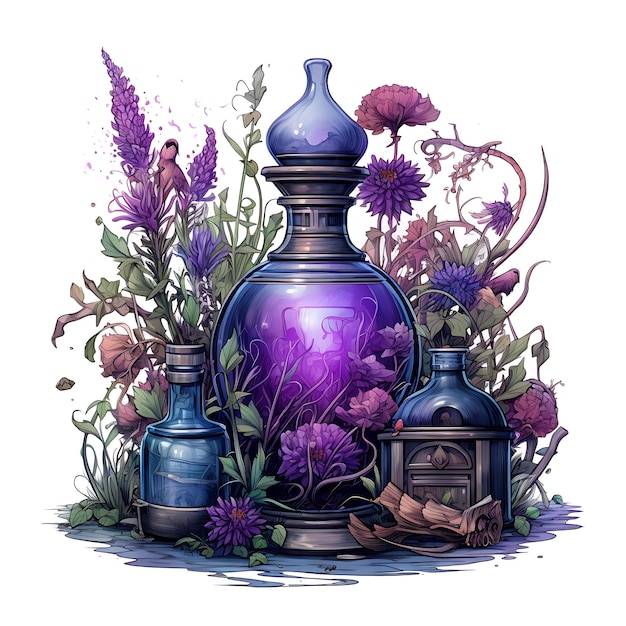 Sorcerers Spell Garden Erbe e piante magiche Potion Acquarello accogliente della natura decorativo