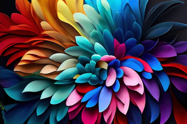Sorprendente pittura astratta dipinta a mano con petali colorati a olio