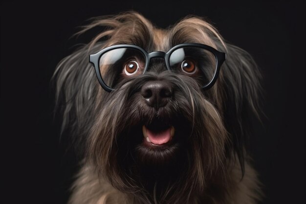 Sorpreso Briard Dog with Glasses Espressione carina e scioccata IA generativa