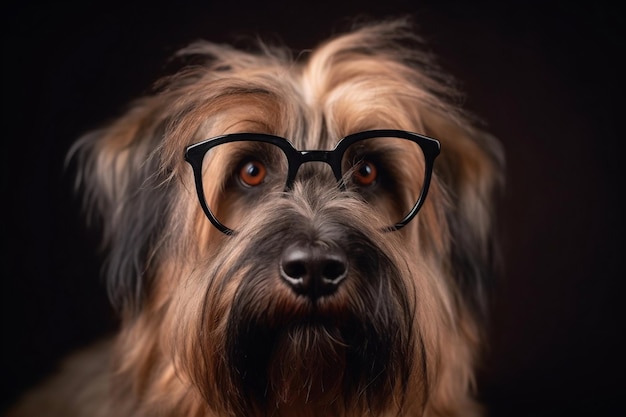 Sorpreso Briard Dog with Glasses Espressione carina e scioccata IA generativa