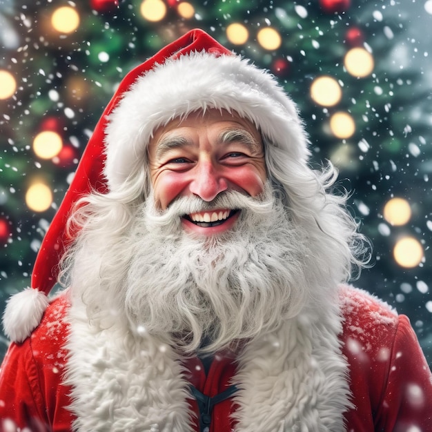 sorridente Babbo Natale con la barba e Babbo Natale in tempo di Natale felice Babbo Natale nella neve