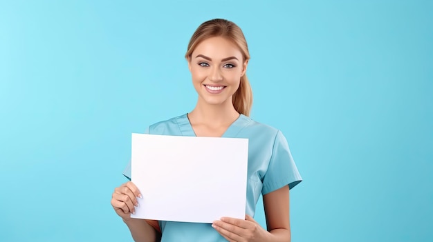 Sorridente infermiere che tiene appunti sfondo blu Banner per la cura della bellezza sanitaria