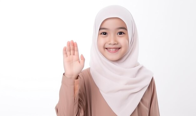 Sorridi, bambina asiatica con l'hijab.