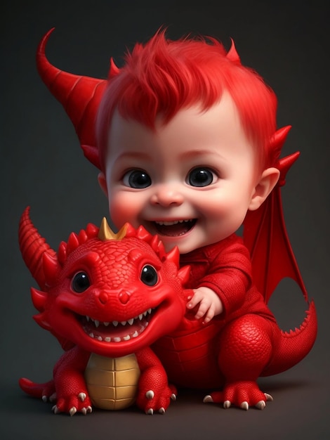 Sorriso carino per bambini con mini drago rosso