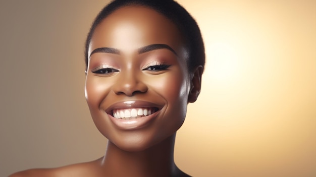 Sorriso felice sano della donna con pelle pulita Bellezza di Blackskin Stile pubblicitario