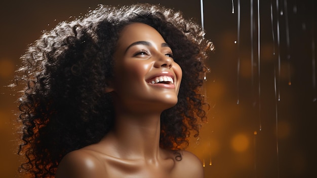 Sorriso felice sano della donna con pelle pulita Bellezza di Blackskin Stile pubblicitario