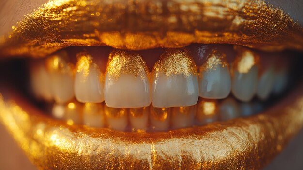 sorriso primo piano di denti d'oro e labbra IA generativa