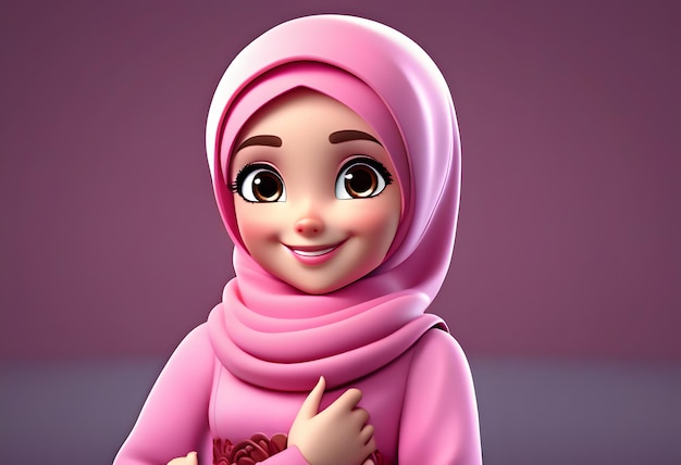 Sorriso sveglio della ragazza musulmana del hijab del carattere 3D