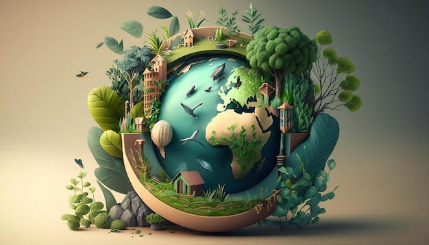 Sostenibilità nel design illustrazione della giornata della terra per la giornata della terra IA generativa