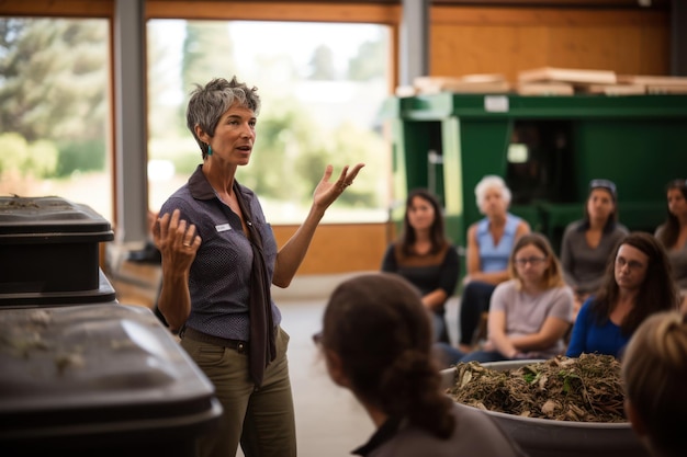 sostenitore della riduzione dei rifiuti che conduce un seminario sulle iniziative di riduzione dei rifiuti di compostaggio