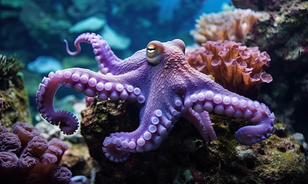 Sotto il mare Il grande polpo viola sul fondo marino