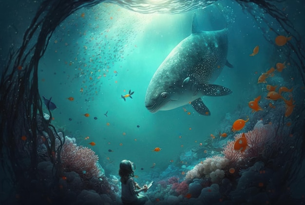 Sotto l'acqua mondo fauna selvatica animali bellissimo sfondo Giornata mondiale dell'acqua concetto