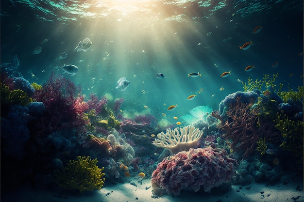 Sotto l'acqua oceano sfondo paesaggio Generativo Ai