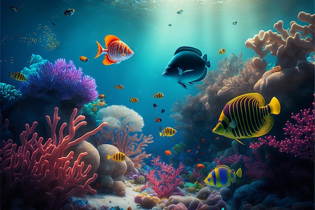 Sotto l'acqua oceano sfondo paesaggio Generativo Ai