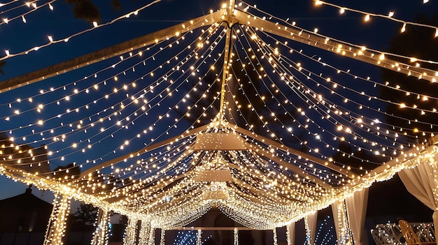 Sotto un baldacchino di luci scintillanti uno spettacolo bellissimo da vedere perfetto per un matrimonio o qualsiasi evento speciale