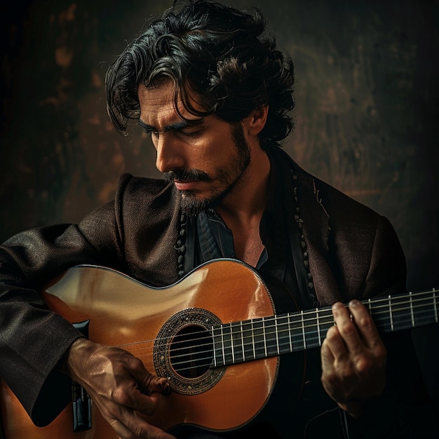 Soulful Flamenco Guitar Player che esegue un pezzo musicale