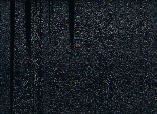 Sovrapposizione glitch Pixel noise texture Difetto del virus Internet Orrore digitale Distorsione statica colorata artefatti del grano su sfondo nero scuro astratto