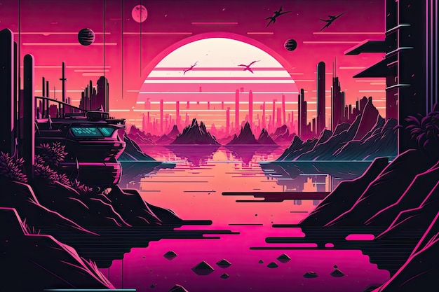 Space colony grand theft wallpaper cyberpunk vaporwave Generative AI AIG15