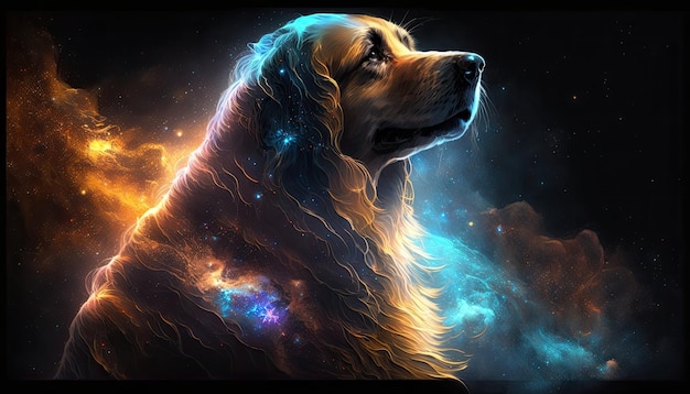 Space Dog nello spazio Creatura divina soggezione cosmica che ispira un'illustrazione digitale sognante Ia generativa