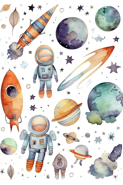 Space star astronauta acquerello clipart carino isolato su sfondo bianco con intelligenza artificiale generativa