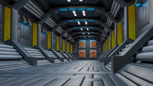 Spaceship Corridor è un video di stock motion graphics che mostra l'interno di un'astronave in movimento. Il POV nel corridoio. Rendering 3D