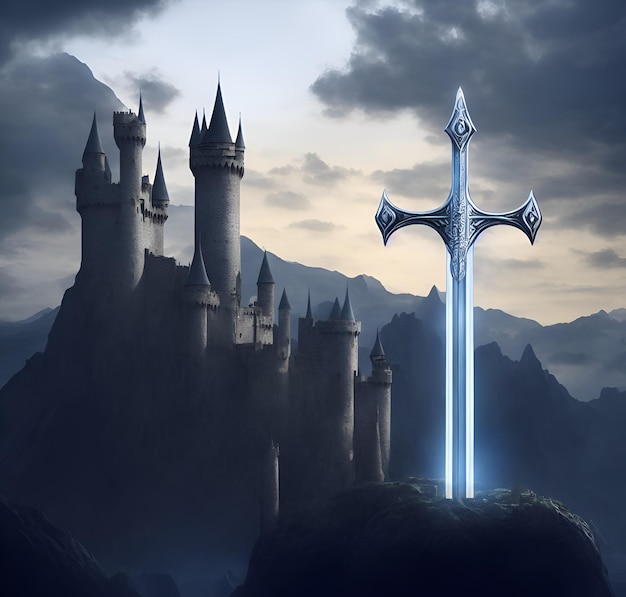 Spada Excalibur La mitica leggendaria spada nella roccia Intelligenza Artificiale Generativa