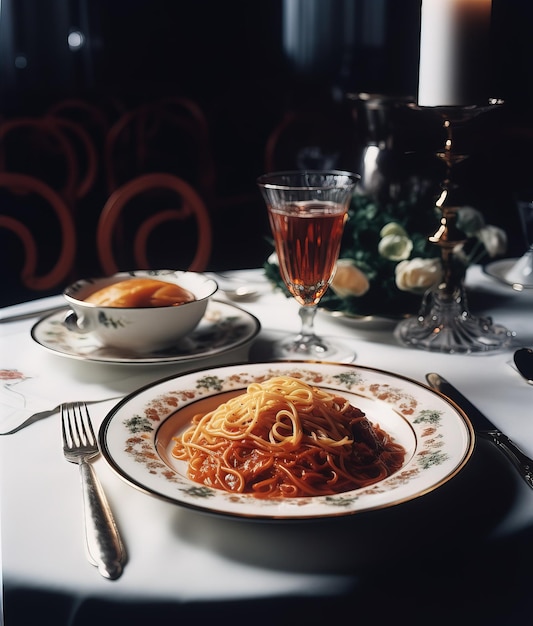 Spagetti di lusso nel classico ristorante di lusso Generative Ai