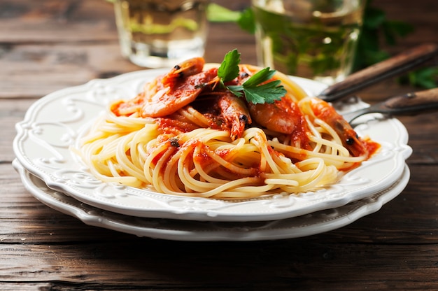 Spaghetti all'italiana con gamberi