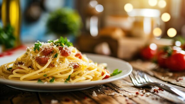 Spaghetti Carbonara contro un'affascinante cucina italiana