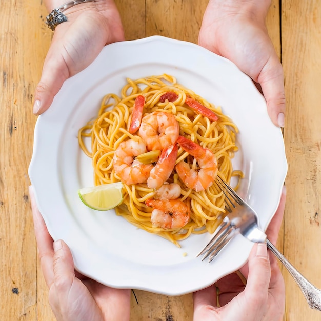 spaghetti con gamberetti cibo italiano