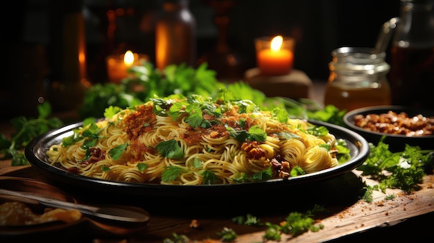 Spaghetti integrali con pesto UHD carta da parati