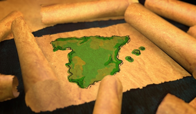 Spagna Mappa Pittura Unfolding Old Paper Scorrimento 3D